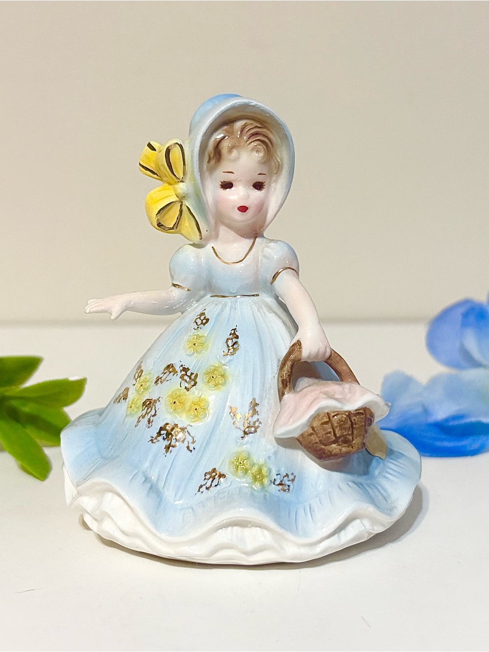 Vintage Josef Originals Porcelain Bell-Collectible Girl Figurine w Picnic Basket